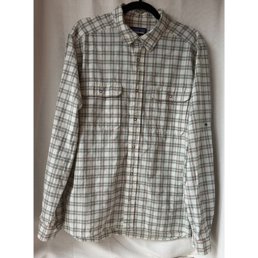 Patagonia Shirt Men's Large Snap Button Long Sleeve Plaid Hiking Camp Outdoor
